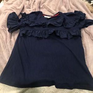 Tory Burch xl navy t-shirt with ruffle accents